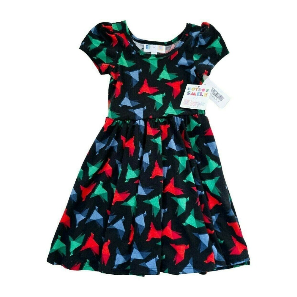 DotDotSmile x LuLaRoe Lucy Twirl Dress NWT Size 2 Kids Black Origami Bird